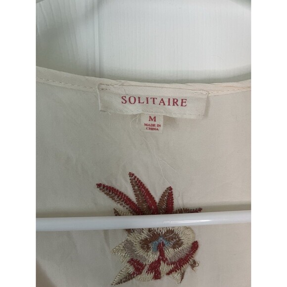 Solitaire Beige Embroidered Floral Top Bohemian Summer Women Medium - Picture 7 of 7